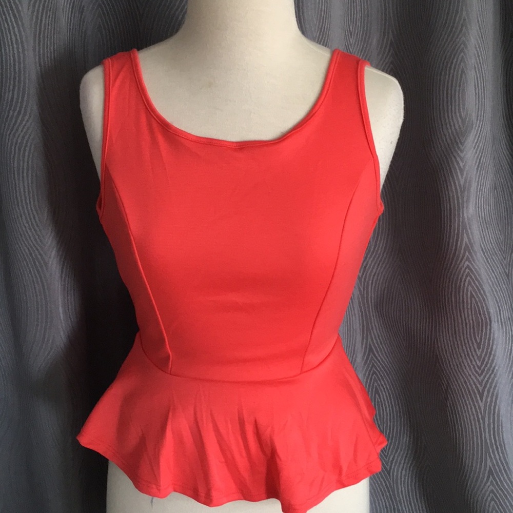 Coral Bow Back Sleeveless Peplum